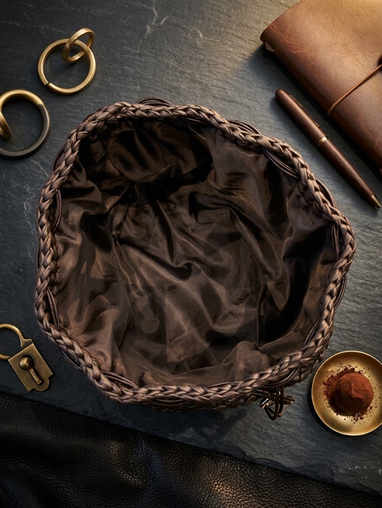 ##Borsa Le Vittoria – Pochette Morbida Intrecciata Cioccolato & Oro##